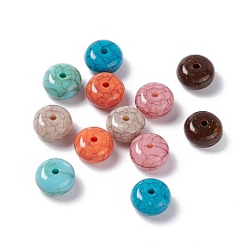 Perles acryliques opaques craquelées, turquoise d'imitation, rondelle