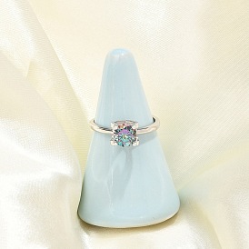 Родиевое покрытие 925 регулируемые кольца из стерлингового серебра с муассанитом, Кольца солитеры для женщин