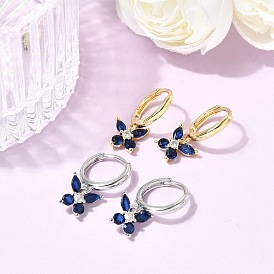 Серьги-кольца с бабочками из латуни с микропаве из кубического циркония, долговечный, стойки покрытие, без свинца и без кадмия