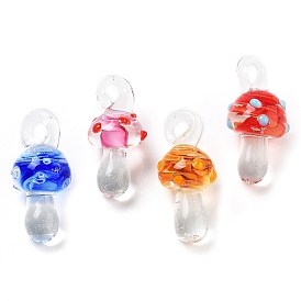 Transparent Handmade Lampwork Pendants, Mushroom