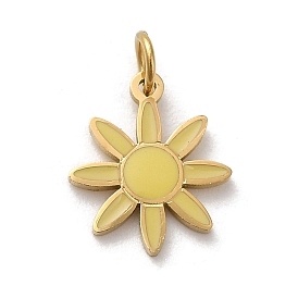 304 Stainless Steel Charms, with Enamel and Jump Ring, Real 14K Gold Plated, Flower Charm