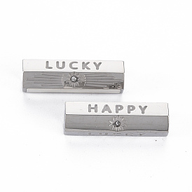 304 из нержавеющей стали бусы, с оболочкой и горный хрусталь, шестиугольная призма со словом lucky