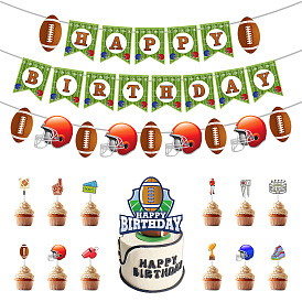 Football Birthday Pull Flags American Football Themed Party Decorations Cake Toppers