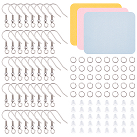 Unicraftale 150Pcs 304 Stainless Steel Earring Hooks, with 150Pcs Jump Rings, 150Pcs Plastic Ear Nuts and 3Pcs Sea-island Fiber Glasses Cleaning Cloth