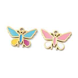 Ion Plating(IP) 316L Surgical Stainless Steel Pendants, with Enamel, Butterfly Charm