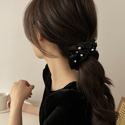 Cloth Elastic Hair Accessories, with Plastic Beads, for Girls or Women, Scrunchie/Scrunchy Hair Ties