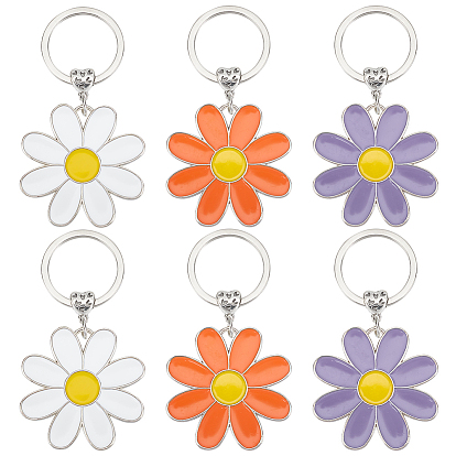 6 шт 3 цвета ромашка сплав эмаль брелок подвеска, аксессуары для сумок для ключей от машины для женщин