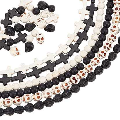 6 нити 6 стили синтетические бирюзовые бусины нити, окрашенные, круглый и череп и крест, разнообразные