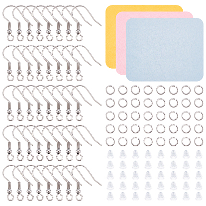 150 piezas 304 ganchos para pendientes de acero inoxidable, con 150 piezas de anillos de salto, 150 piezas tuercas de oreja de plástico y 3 piezas paño de limpieza de gafas de fibra Sea-Island
