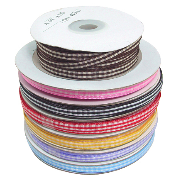 Double Face Gingham Ribbon Satin Ribbon, Polyester Ribbon, 3/8 inch(10mm), 50yards/roll(45.72m/roll)