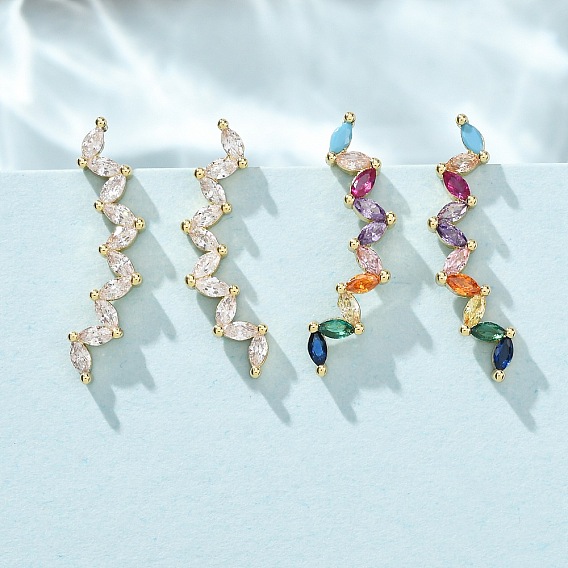 Boucles d'oreilles à clous en laiton pavé de zirconiums cubiques, oeil de cheval, réel 18 k plaqué or, sans cadmium et sans plomb, plaqué longue durée, crémaillère plaquage