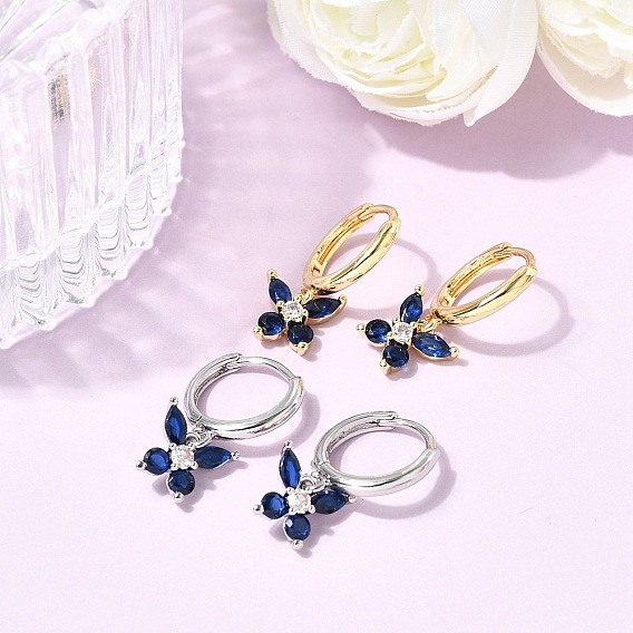 Серьги-кольца с бабочками из латуни с микропаве из кубического циркония, долговечный, стойки покрытие, без свинца и без кадмия