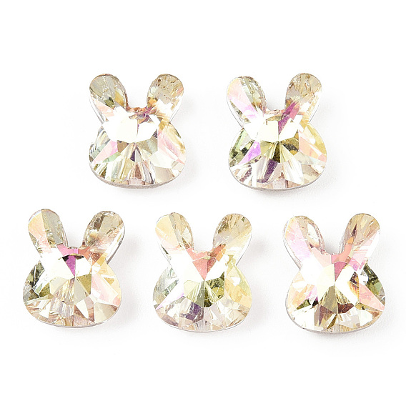 K9 Glass Rhinestone Cabochons, Pointed Back & Back Plated, Faceted, Rabbit