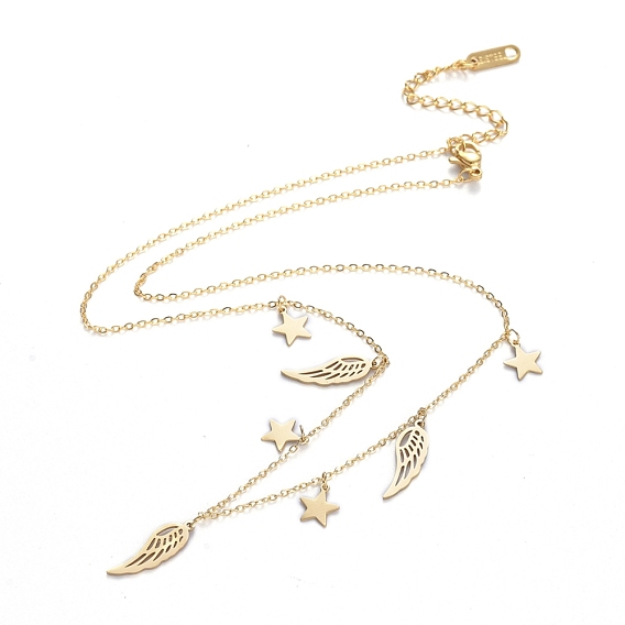 304 Stainless Steel Pendant Necklaces, with Cable Chains, Wing and Star