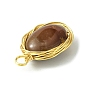 Natural Gemstone Copper Wire Wrapped Pendants, Oval Charms, Light Gold