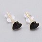 Brass Enamel Stud Earrings, with Plastic Ear Nuts, Long-Lasting Plated, Heart, Real 18K Gold Plated
