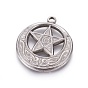 304 Edelstahl Anhänger, Wicca-Anhänger, flach rund mit Stern