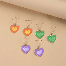 Minimalist Alloy Oil Drop Multicolor Heart Pendant Earrings - Unique and Beautiful Ear Hooks