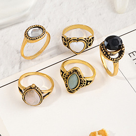 RZ0561 Jewelry retro old five-piece ring resin geometric ring index finger ring