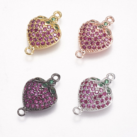 Brass Micro Pave Cubic Zirconia Links, Strawberry, Colorful