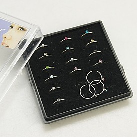 Stainless Steel Hoop Nose Rings, with Grade A Rhinestones, Stainless Steel Color
