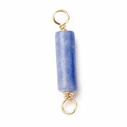 Natural Gemstone Connector Charms, with Light Gold Eco-Friendly Copper Wire Wrapped, Column