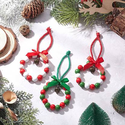 3шт. деревянные бусины рождественский венок подвеска украшение, с бантом из полиэстера, для рождественских украшений