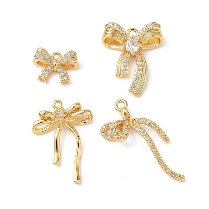 Латунные микропаве прозрачные подвески с фианитом, очарование бантом, без никеля 