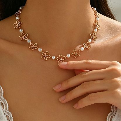 Женские цепочки из сплава, с белыми круглыми бусинами из искусственного жемчуга, золотые