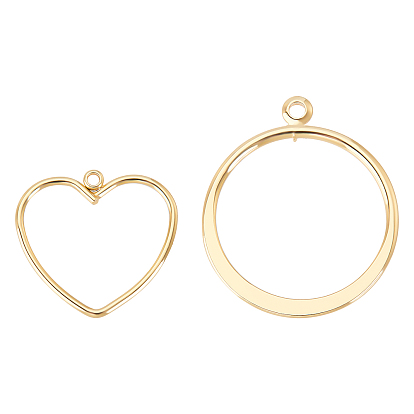 24Pcs 2 Style Long-Lasting Plated Brass Pendants, Nickel Free, Heart & Ring