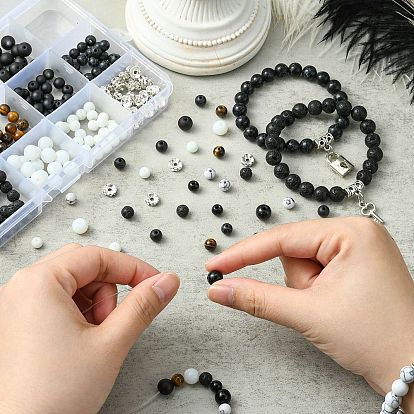 DIY Couple Bracelet Making Kit, Including Natural & Synthetic Mixed Gemstone & Glass Round Beads, Alloy Heart Magnetic Clasps, Skeleton Key & Lock Plastic Pendants
