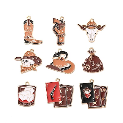 Ковбойская шляпа в стиле вестерн сапоги сумка для денег череп сплав эмаль подвески, золотые