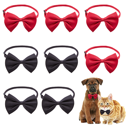 8Pcs 2 Colors Polyester Dog Bow Ties with Adjustable Collar, Pet Neck Bows, Puppy Neckties
