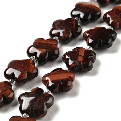 Natural Red Tiger Eye Beads Strands, 5-petal Flower, Dyed & Heated