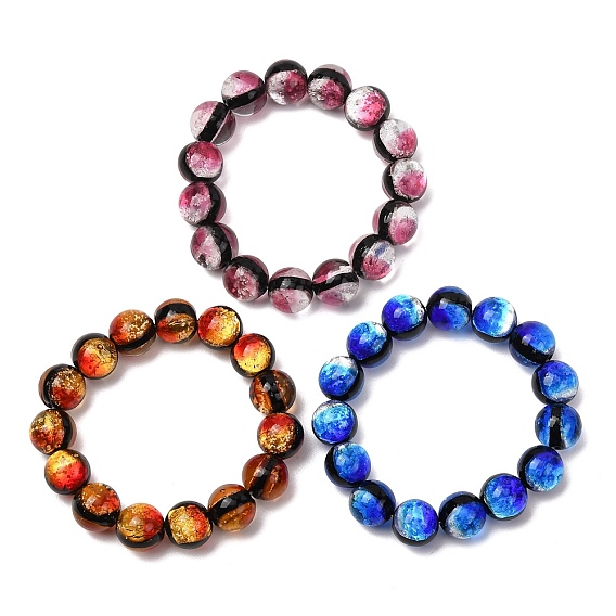 14 Bracelets extensibles ronds en verre et feuille lumineux faits à la main (mm), brillent dans le noir