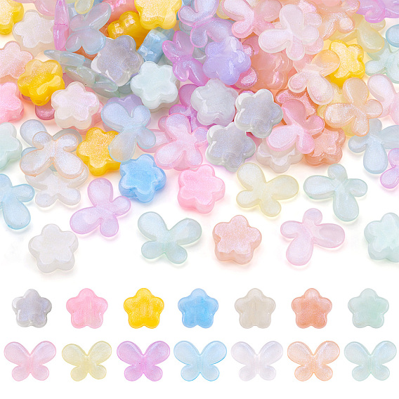 140 шт. 14 стили акриловые бусины из смолы, блеск бисера, цветок, бабочка
