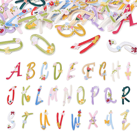 26Нашивки из полиэстера с буквами от A до Z и цветочным рисунком, выполненные методом компьютерной вышивки, пришивные/приклеиваемые утюгом., аксессуары для костюма, аппликация