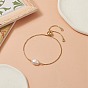 Oval Natural Pearl Beaded Slider Bracelet, Brass Jewelry for Women