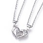 Valentine's Day Jewelry, 304 Stainless Steel Pendant Couple Necklaces Sets, with Cubic Zirconia, Cable Chains and Lobster Claw Clasps, Split Heart, Clear