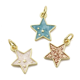 Латунь эмаль подвески, звезды прелести, стойки покрытие, долговечный, без кадмия и без свинца, реальный 18 k позолоченный, с соединительным кольцом и блестящей пудрой