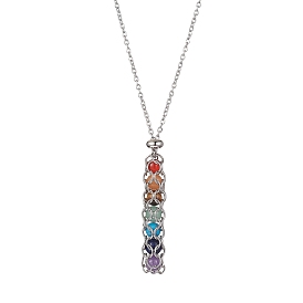 Collier sur le thème des chakras avec pierres précieuses naturelles mélangées, 304 collier pendentif pochette en macramé en acier inoxydable