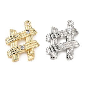 Brass Micro Pave Clear Cubic Zirconia Pendants, Woven Hashtag Charms