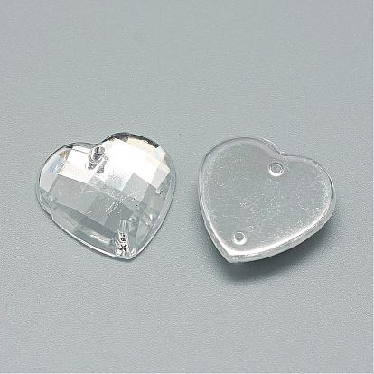 Sew on Rhinestone, Transparent Acrylic Rhinestone, Two Holes, Garment Accessories, Faceted, Heart