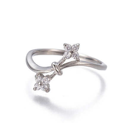 304 Stainless Steel Finger Rings, with Cubic Zirconia, Stainless Steel Color