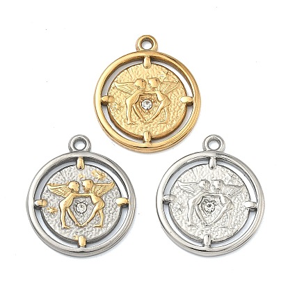 Кованые 304 подвески из нержавеющей стали, плоская круглая форма с двойными подвесками в виде ангелов