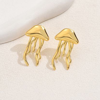 Серьги-гвоздики из латуни в виде медузы