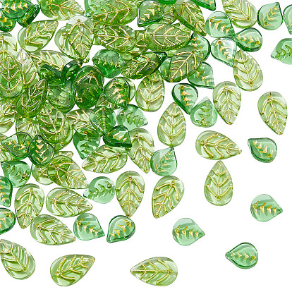 100 шт. 2 цвета, подвески из окрашенного стекла для запекания, очарование листа, золотой металл обвитыми