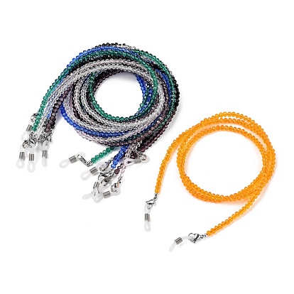 Chaînes de lunettes, tour de cou pour lunettes, perles de verre, 304 inox homard fermoirs pince, perles en laiton et extrémités de boucle en caoutchouc