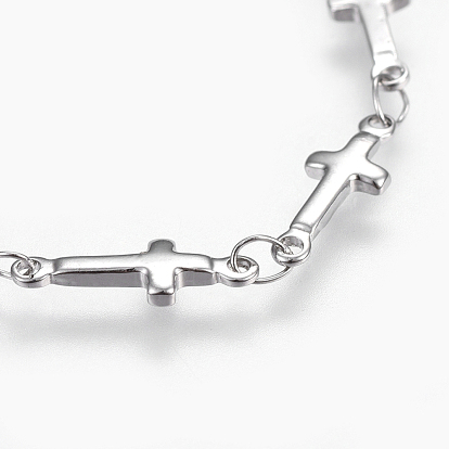 304 Stainless Steel Link Chain Bracelets, with Lobster Claw Clasps, Cross