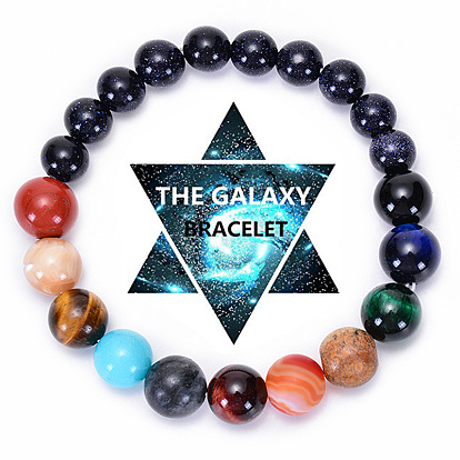 Natural Blue Sandstone Eight Planets Bracelet - Universe Galaxy Solar System Planet Jewelry